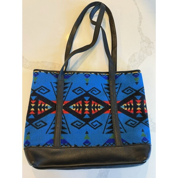 PENDLETON Shoulder Tote Bag Purse Wool Leather Trim Southwestern Aztec Print - Picture 3 of 6